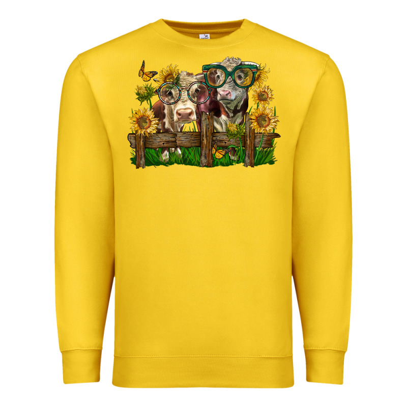 Hereford Bull And Heifer With Sunflowers Premium Sweatshirt by LillyAllenDesigns | Teevron