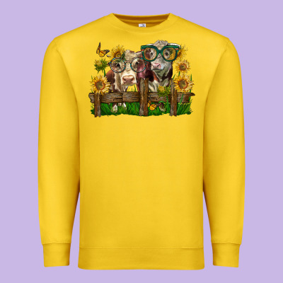 Hereford Bull And Heifer With Sunflowers Premium Sweatshirt Designed By Lillyallendesigns