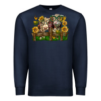 Navy hereford bull and heifer with sunflowers Premium Sweatshirt - LillyAllenDesigns