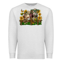 Oatmeal Heather hereford bull and heifer with sunflowers Premium Sweatshirt - LillyAllenDesigns