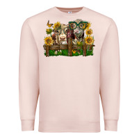 Pale Pink hereford bull and heifer with sunflowers Premium Sweatshirt - LillyAllenDesigns