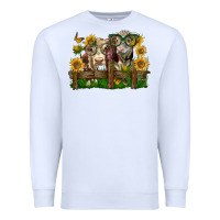White hereford bull and heifer with sunflowers Premium Sweatshirt - LillyAllenDesigns