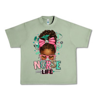 Oil Green afro messy bun nurse life Urban Heavy Tee - texasbilliewilder