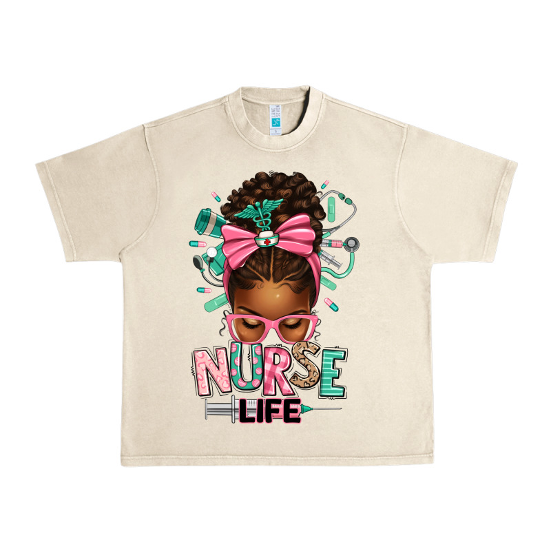 Afro Messy Bun Nurse Life Urban Heavy Tee by texasbilliewilder | Teevron