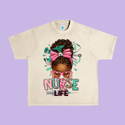 Afro Messy Bun Nurse Life Urban Heavy Tee Designed By Texasbilliewilder