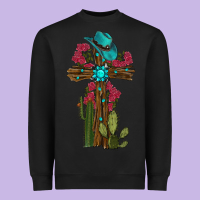 Heavyweight Sweatshirt Gemstone Cross With Cactus