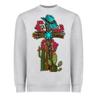 Heather Grey Gemstone Cross With Cactus Heavyweight Sweatshirt - RanaPortraitStore
