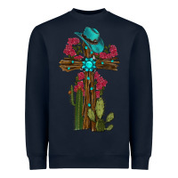 Navy Gemstone Cross With Cactus Heavyweight Sweatshirt - RanaPortraitStore