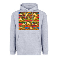 Heather Grey tacos and sunflowers with serape leopard background Heavyweight Hoodie - BarkalooDesign