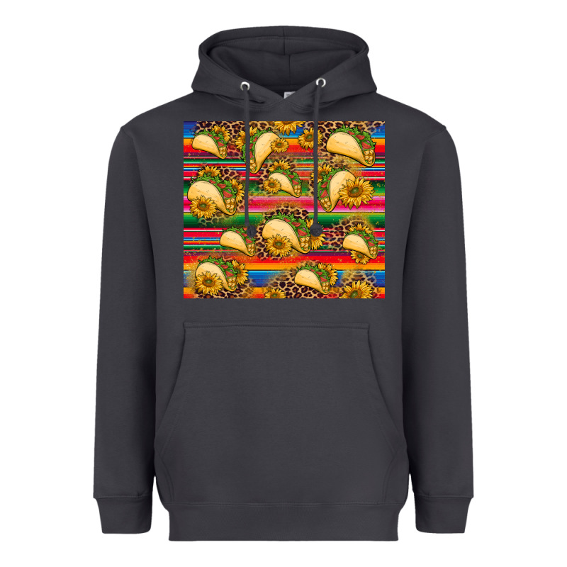 Tacos And Sunflowers With Serape Leopard Background Heavyweight Hoodie by BarkalooDesign | Teevron