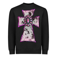 Black Cowhide Pink Gemstone Cross Heavyweight Sweatshirt - RanaPortraitStore