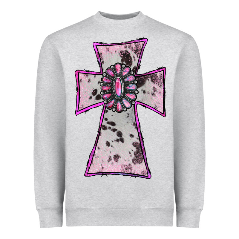Cowhide Pink Gemstone Cross Heavyweight Sweatshirt by RanaPortraitStore | Teevron
