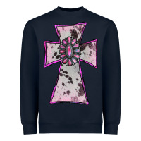 Navy Cowhide Pink Gemstone Cross Heavyweight Sweatshirt - RanaPortraitStore