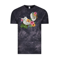Cloud Black coconut with tropical leavers and flowers Vintage Tee - BarkalooDesign