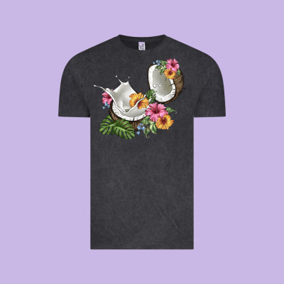 Coconut With Tropical Leavers And Flowers Vintage Tee Designed By Barkaloodesign