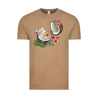 Vintage Coffee coconut with tropical leavers and flowers Vintage Tee - BarkalooDesign