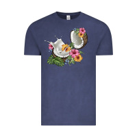 Vintage Denim coconut with tropical leavers and flowers Vintage Tee - BarkalooDesign
