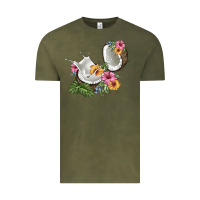 Vintage Olive coconut with tropical leavers and flowers Vintage Tee - BarkalooDesign