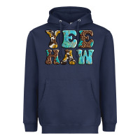 Navy western sunflowers turquoise leopard yee haw Heavyweight Hoodie - BarkalooDesign