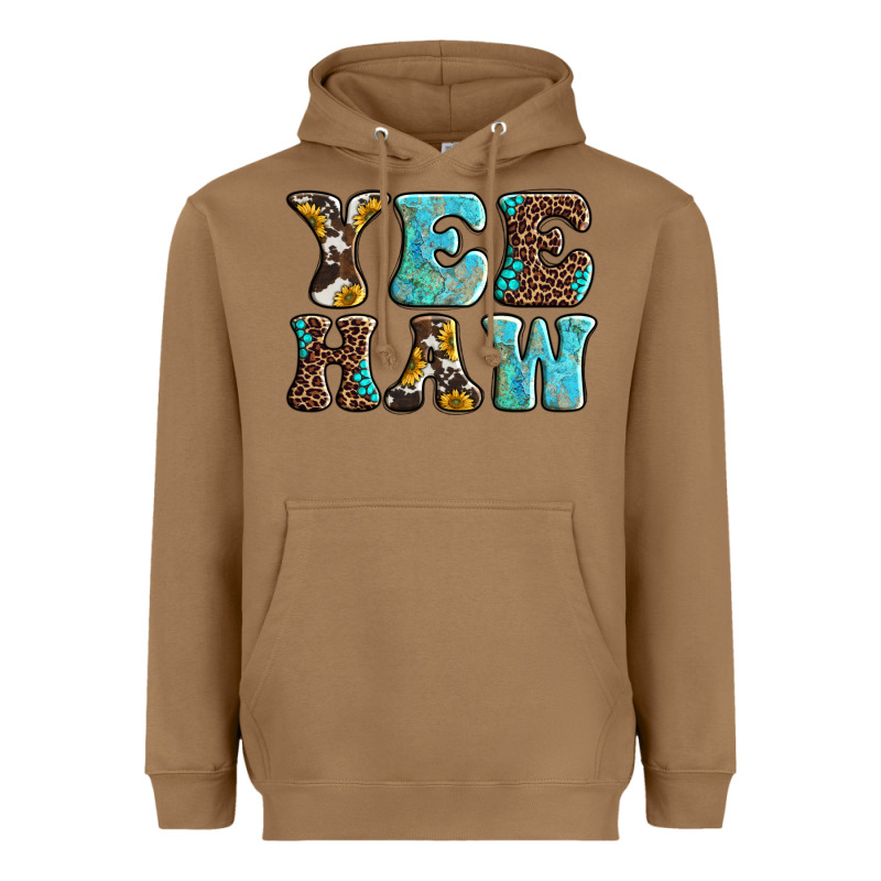 Western Sunflowers Turquoise Leopard Yee Haw Heavyweight Hoodie by BarkalooDesign | Teevron
