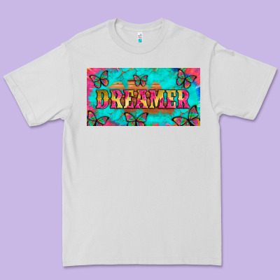 Dreamer With Butterfly And Tie Dye  Licance  Plate Premium Tee Designed By Artiststas