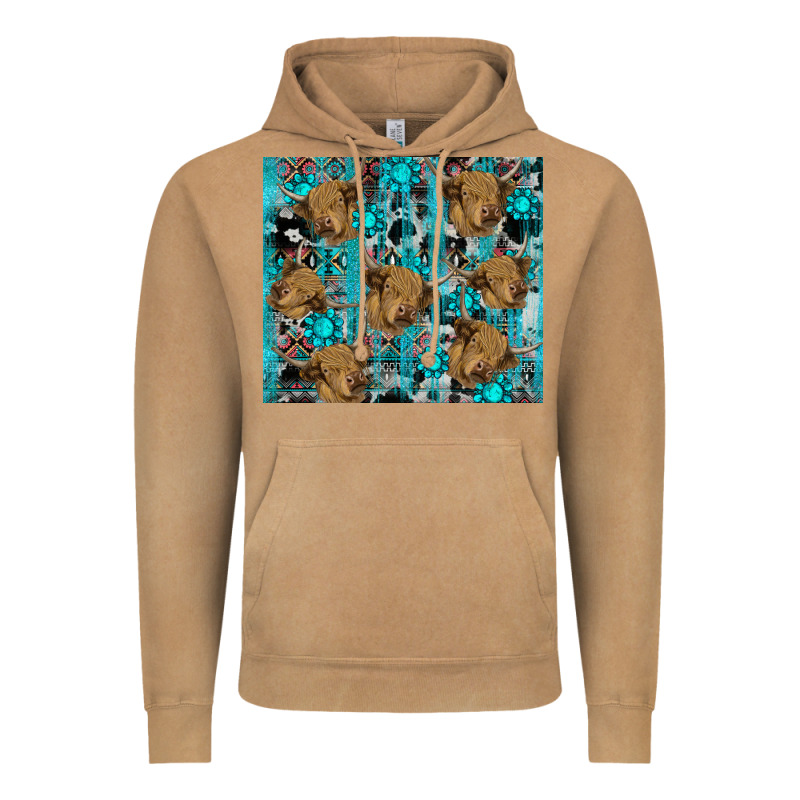 Western Aztec Highland Cow Vintage Hoodie by RanaPortraitStore | Teevron