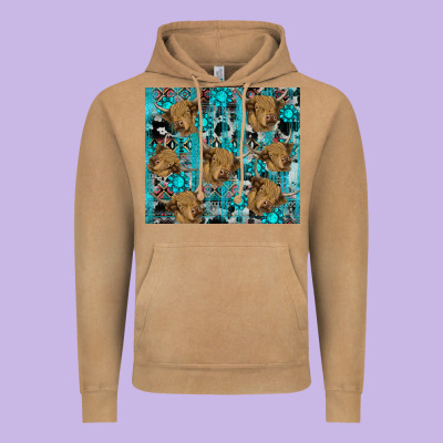 Western Aztec Highland Cow Vintage Hoodie Designed By Ranaportraitstore