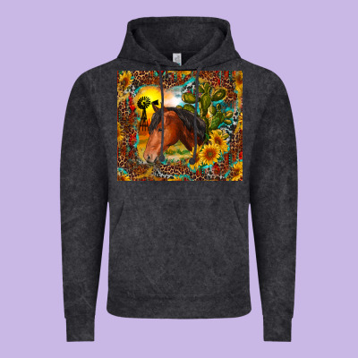 Western Horse And Sunflower Vintage Hoodie Designed By Ranaportraitstore