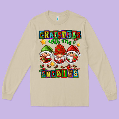 Christmas With My Gnomies Long Sleeve Tee Designed By Fadigitalartstudio