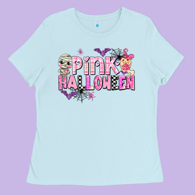 Pink Halloween Ladies Tee Designed By Adodesignshop