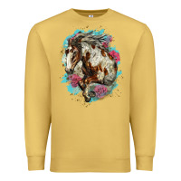 Antique Gold mustang horse with floral background Premium Sweatshirt - LillyAllenDesigns