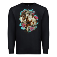 Black mustang horse with floral background Premium Sweatshirt - LillyAllenDesigns