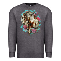 Charcoal Heather mustang horse with floral background Premium Sweatshirt - LillyAllenDesigns