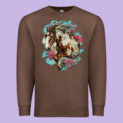 Mustang Horse With Floral Background Premium Sweatshirt Designed By Lillyallendesigns