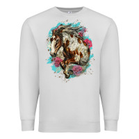 Dove Grey mustang horse with floral background Premium Sweatshirt - LillyAllenDesigns