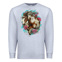 Heather Grey mustang horse with floral background Premium Sweatshirt - LillyAllenDesigns