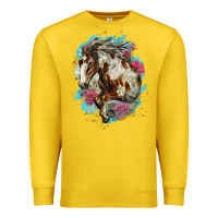 Lemon mustang horse with floral background Premium Sweatshirt - LillyAllenDesigns