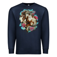 Navy mustang horse with floral background Premium Sweatshirt - LillyAllenDesigns