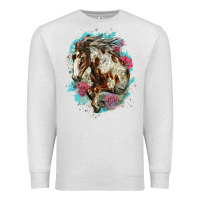 Oatmeal Heather mustang horse with floral background Premium Sweatshirt - LillyAllenDesigns