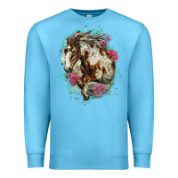 Ocean Blue mustang horse with floral background Premium Sweatshirt - LillyAllenDesigns