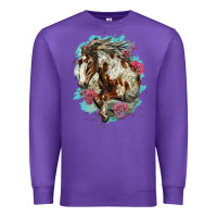 Purple mustang horse with floral background Premium Sweatshirt - LillyAllenDesigns