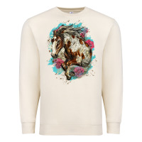 Sandshell mustang horse with floral background Premium Sweatshirt - LillyAllenDesigns