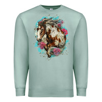 Seafoam mustang horse with floral background Premium Sweatshirt - LillyAllenDesigns