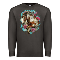 Smoke mustang horse with floral background Premium Sweatshirt - LillyAllenDesigns