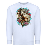 White mustang horse with floral background Premium Sweatshirt - LillyAllenDesigns