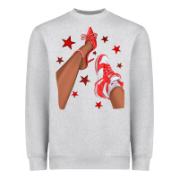 Heather Grey Bright Red Afro Girl Sneakers and Heels Heavyweight Sweatshirt - texasbilliewilder
