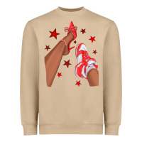 Mushroom Bright Red Afro Girl Sneakers and Heels Heavyweight Sweatshirt - texasbilliewilder