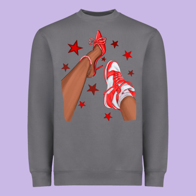 Bright Red Afro Girl Sneakers And Heels Heavyweight Sweatshirt Designed By Texasbilliewilder