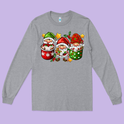 Coffee Cup Santa Gnomies Long Sleeve Tee Designed By Fadigitalartstudio