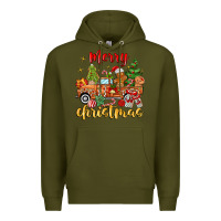 Army Green merry christmas gingerbread truck Premium Hoodie - MaliasSmallBusiness